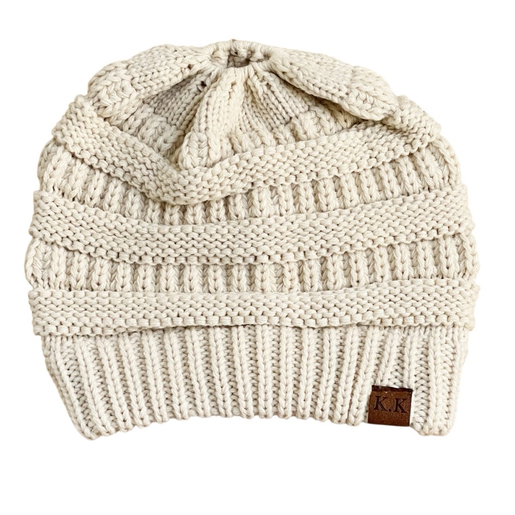 Ponytail Beanie Cream Knit Nwot Kyoot Klothing